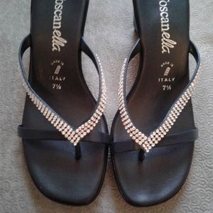 Rhinestone and navy platform wedge sandal.